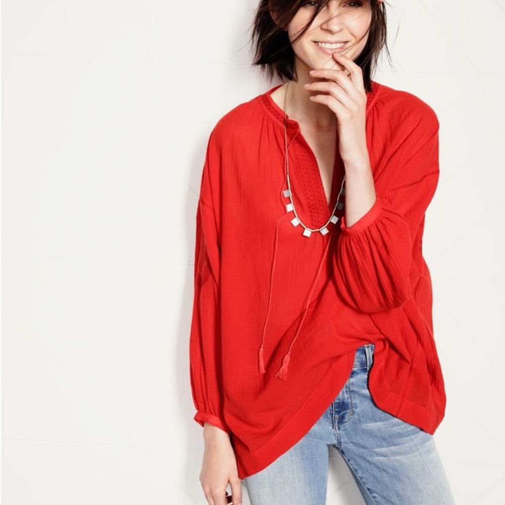 MADEWELL Red Openview Embroidered Oversized Tunic Medium